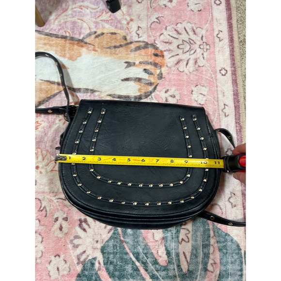 Y2K VTG Black Crossbody Purse Bag Studded Silver Satchel Indie Retro Boho - Picture 8 of 10